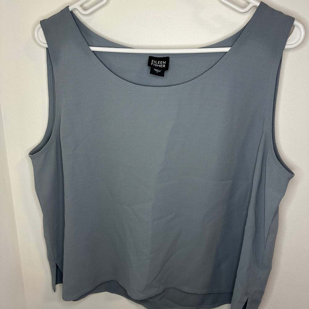 Eileen Fisher Silk Georgette Crepe Scoop Neck Tank Top in Graphite